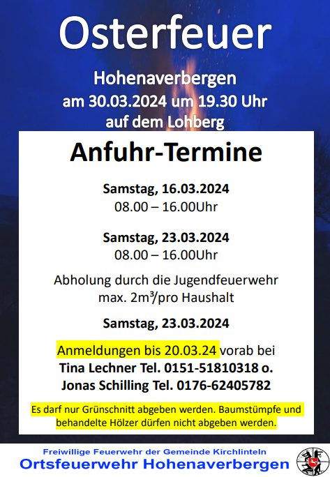 Osterfeueranfuhr Termine 2023