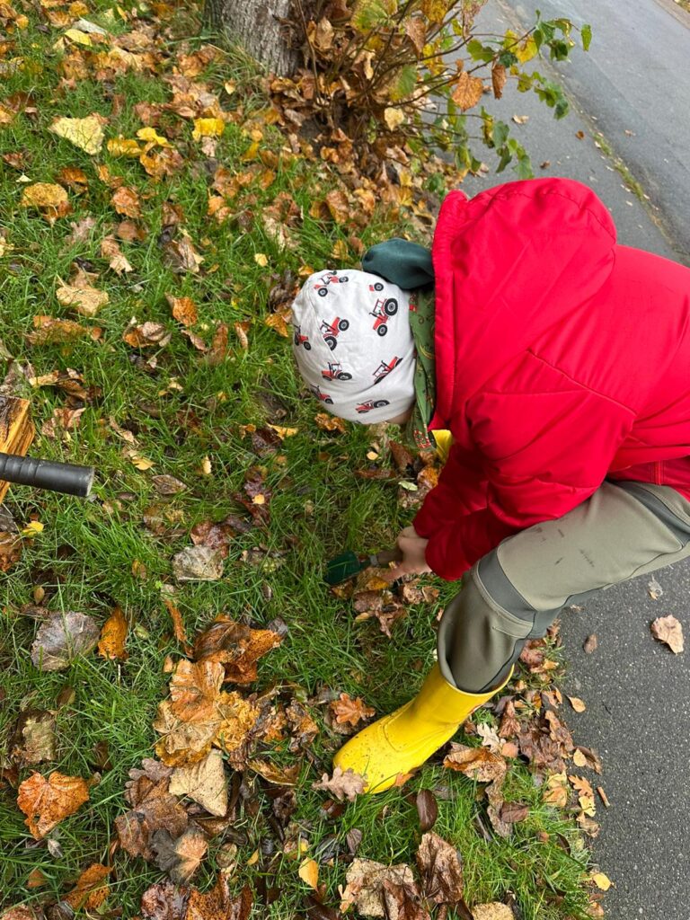jemand gräbt ein Loch um Blumenzwiebel in die Erde zu legen